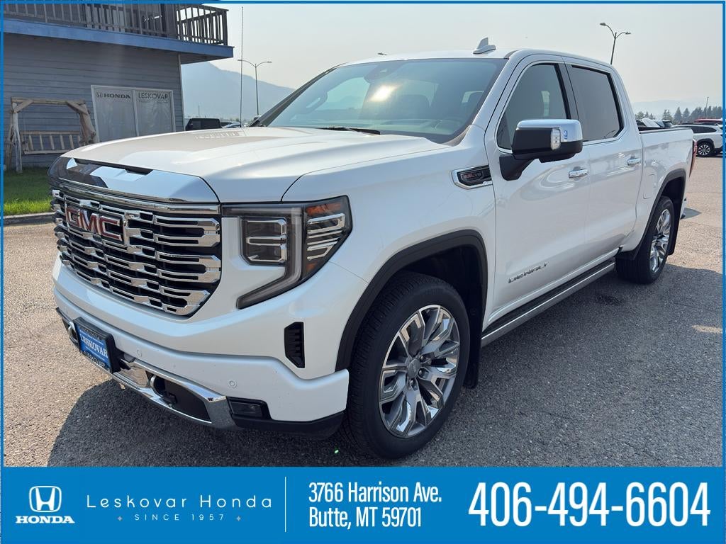 2023 GMC Sierra Denali in White Frost Tricoat — front three-quarter view